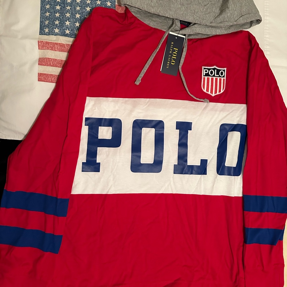 NEW RALPH LARUREN LONG SLEEVE TRACK LIGHTWEIGHT HOODIE MENS MEDIUM